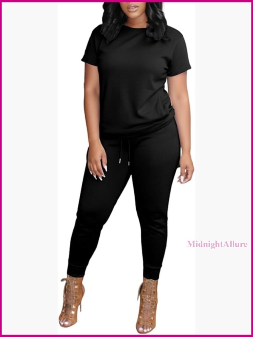 2 Piece Loungewear Set Short Sleeve Top Jogger Pants Matching Outfit